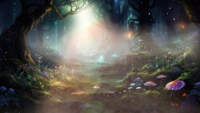 magic fantasy world fantasy landscape. seamless looping overlay 4k virtual video animation background 