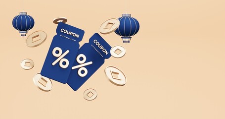 Chinese New Year celebrations, Sale Promo , Festive gift card templates with realistic 3D design elements, holiday banners, web posters, flyers, and brochures, greeting cards . 3D Rendering