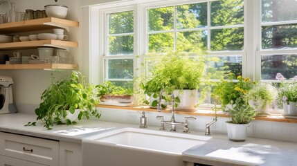 Sustainable Farm-to-Table Kitchen with In-House Herb Garden - obrazy, fototapety, plakaty