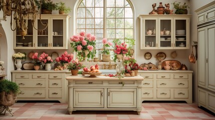 Rustic Elegance: French Country Kitchen with Timeless Antique Accents
