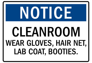 Obraz premium Clean room sign wear gloves, hair net, lab coat, booties