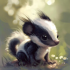 Delightful Digital Baby Skunk Frolicking