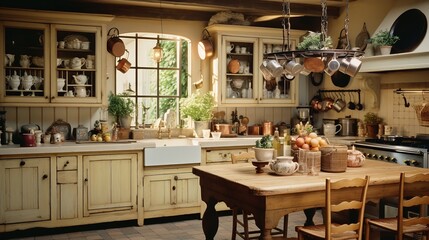 Rustic Elegance: French Country Kitchen with Timeless Antique Accents