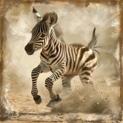Fototapeta na wymiar Heartwarming Digital Baby Zebra Galloping