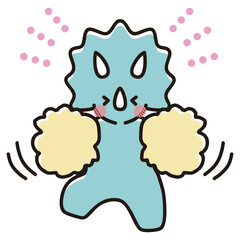 ハイテンションで応援するベビートリケラトプスのイラスト