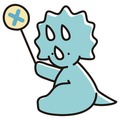 バツの札を座って掲げるベビートリケラトプスのイラスト