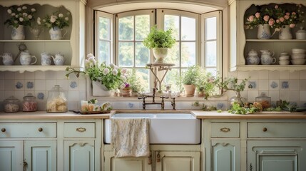 Fototapeta premium Rustic Elegance: French Country Kitchen with Timeless Antique Accents