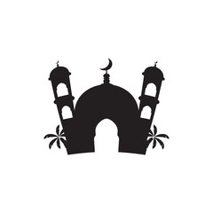 mosque in flat design style cute isolated on white background and date palm tree , vector illustratio