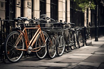 Fototapeta na wymiar Bicycle parked against a city bike rack