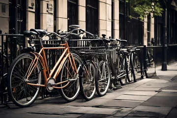 Deurstickers Bicycle parked against a city bike rack © Nazir