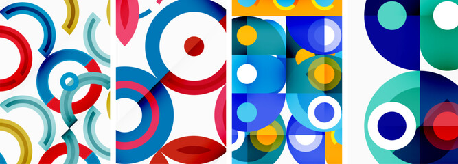 Naklejka premium Round geometric elements and circles in background design for wallpaper, business card, cover, poster, banner, brochure, header, website