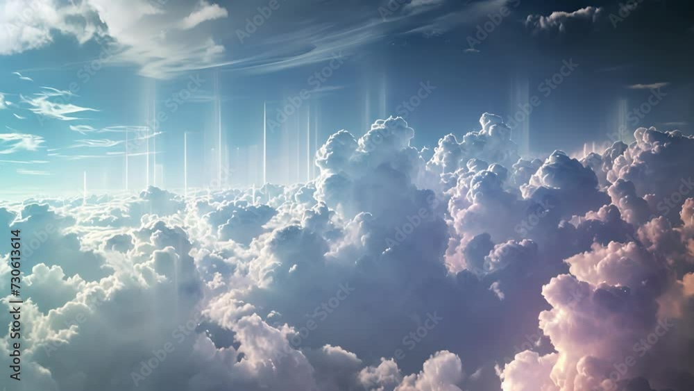 Poster in a unique display of natures beauty the sky is filled with puffy clouds resembling sound bars from