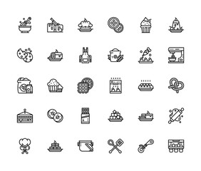 bakery, cooking, and food vector icon set design outline style. perfect use for logo, presentation, website, and more. modern icon set design line style