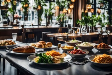 food on table in restaurant  bright light day time