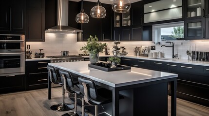 Striking High-Contrast Kitchen: Bold Black & White Theme with Modern Flair