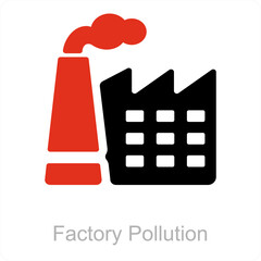 Factory Pollution and factory icon concept