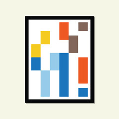 colorful paper squares geometric shapes modernism aesthetic poster brutalism abstract layouts framed contemporary scandinavian mid century digital A3 A4 print book home wall decoration fabric card