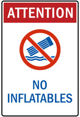 Fototapeta premium Water safety sign no inflatables
