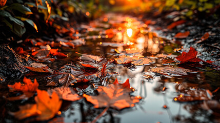 autumn leaves on the water