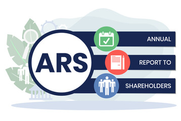 ARS - Annual Report to Shareholders acronym. business concept background. vector illustration concept with keywords and icons. lettering illustration with icons for web banner, flyer