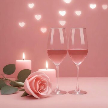 バラとワイングラスのフレーム　背景　恋愛　バレンタイン　ブライダル　記念日　誕生日　AI生成画像