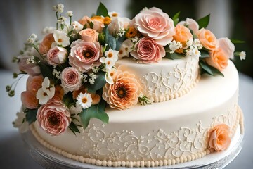 Obraz na płótnie Canvas wedding cake with flowers