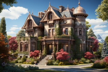 A classic Victorian house with elaborate decorations - obrazy, fototapety, plakaty