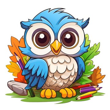 Cute cartoon colorful owl on a white background.