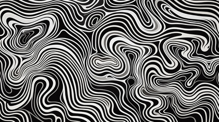 Psychedelic surrealism: black and white wavy pattern with chiaroscuro woodcuts and kinetic op art vibes.