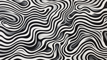 Psychedelic surrealism: black and white wavy pattern with chiaroscuro woodcuts and kinetic op art vibes.