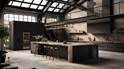 Dramatic Luxe Industrial Kitchen: Bold Features and Luxurious Twist
