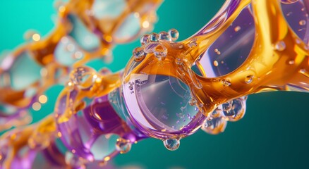 Molecular Elegance: Amber Helix with Bubbling Sapphire Essence