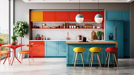 Mid-Century Modern Kitchen Revival: Colorful Accents and Retro Flair