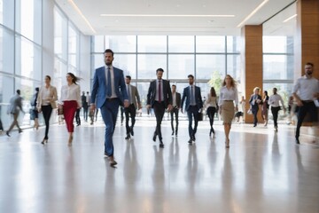 Fototapeta premium Blurred image of business people walking in the lobby of a modern office building