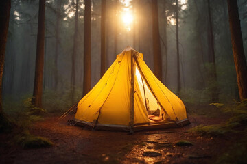 Hot tent in the rain forest - obrazy, fototapety, plakaty