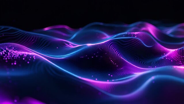Abstract particles wave flow animation background with depth of field and bokeh lights
