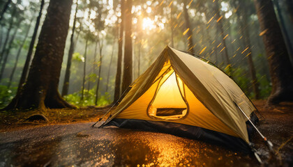Hot tent in the rain forest - obrazy, fototapety, plakaty