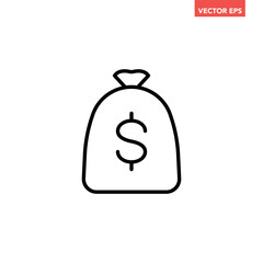 Single money bag with stack of coins line icon, simple finance flat design vector pictogram, infographic interface elements for app logo web button ui ux isolated on white background