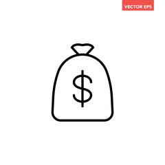 Single money bag with stack of coins line icon, simple finance flat design vector pictogram, infographic interface elements for app logo web button ui ux isolated on white background