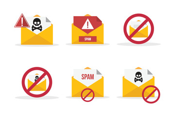 Spamming mailbox icon set. Email hacking and spam warning symbol. EPS10 Vector Illustration.	
