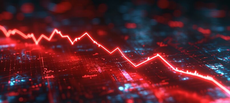 Red decrease finance crisis diagram chart stock market business economy background. Generative AI technology.	
