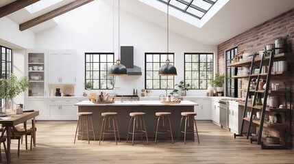 Modern Farmhouse Kitchen: A Blend of Rustic Charm and Industrial Edges - obrazy, fototapety, plakaty