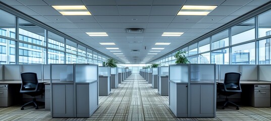 Company cubicle office interior. Generative AI technology.