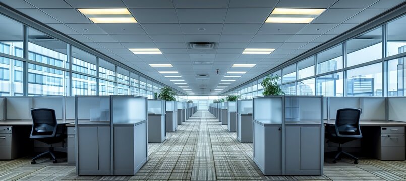 Company cubicle office interior. Generative AI technology.