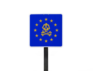 Europa Wegweiser mit Totenkopf