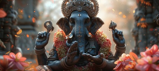 Statue of Lord Ganesha. Hindu religion concept. Generative AI technology.	
 - obrazy, fototapety, plakaty