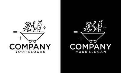 Creative linear Vegetables shopping cart logo design template