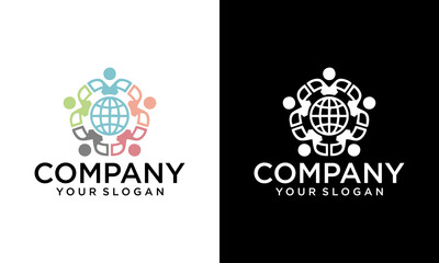 Creative Globe people group logo design template, Vector world and people logo combination. Earth and family symbol or icon