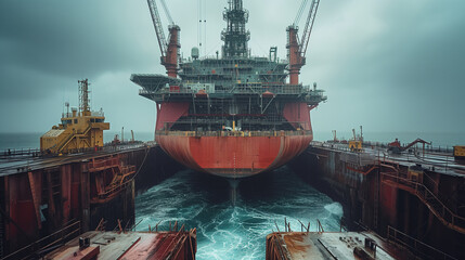 A serene image of a large ship sailing on smooth sea waters, basked in the warm glow of a breathtaking sunset sky.