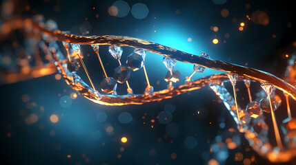 Obraz na płótnie Canvas 3D rendering genetic diagram of human DNA under microscope
